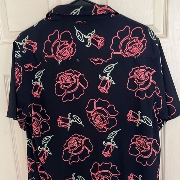 NWT Men's Just Attitude Neon Roses Short Sleeve Button Down Shirt - Picture 5 of 13